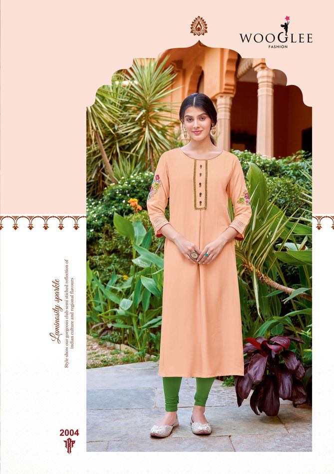 Samira By Wooglee Designer  Rayon Embroidery Kurtis Wholesale Price In Surat
